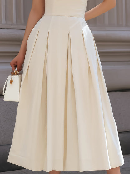 Ivory One-Shoulder Pleated Midi Dress
