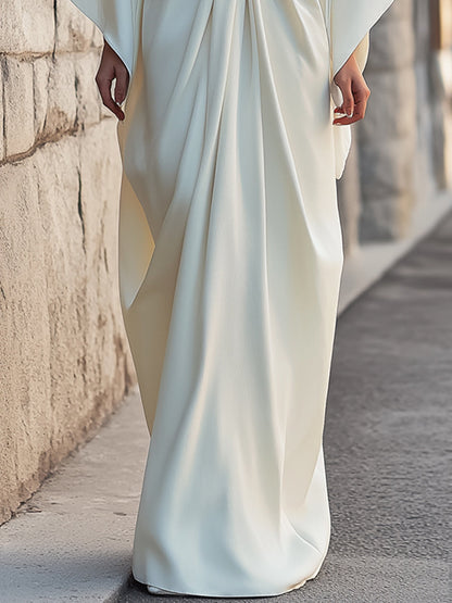 Chic Ivory Draped Kimono-Sleeve Gown