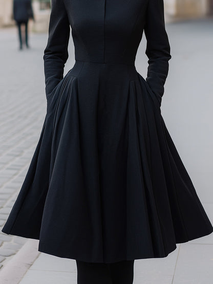 Structured High-Neck Pleated Midi Dress