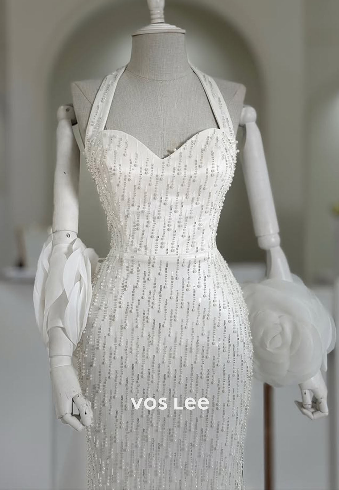 Glitter Sweetheart Beaded Sequins Evening Dress Halter Formal Gown