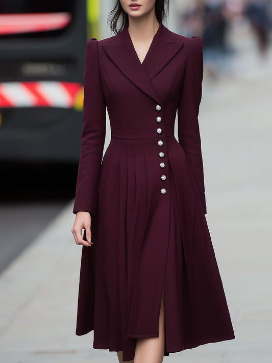 Asymmetric Buttoned Wool-Blend Midi Dress