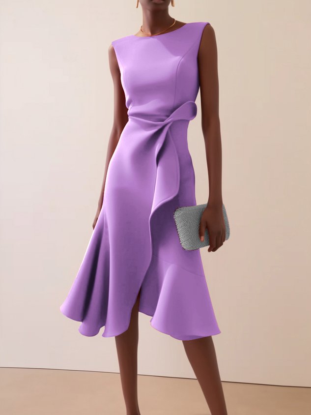 Red Sleeveless Midi Elegant A-line Dress