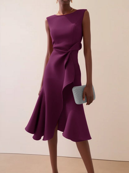 Red Sleeveless Midi Elegant A-line Dress