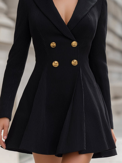 Woven Ribbed Double-Breasted Blazer Mini Dress