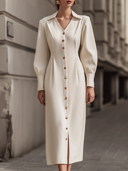 Elegant  Button-Down Midi Shirt Dress