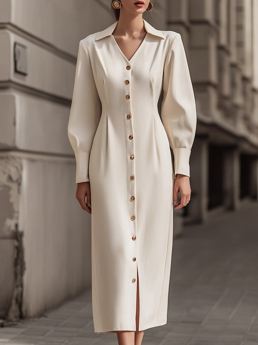 Elegant  Button-Down Midi Shirt Dress