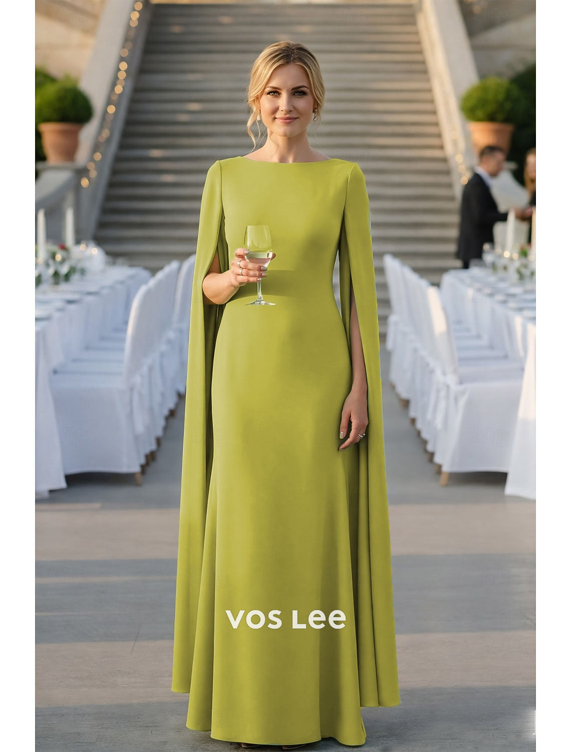 Cape-Sleeve Mermaid Gown – Formal Dress with Boat Neck
