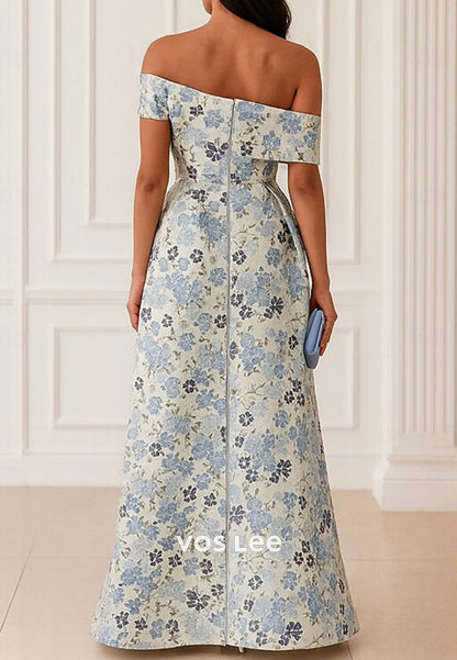 Elegant Vintage Off Shoulder Formal Dress with Floral Print