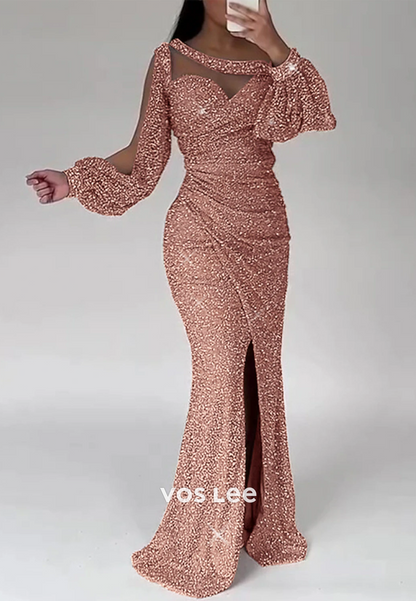 Glamorous & Dramatic Long Sleeves Sweetheart Mermaid Evening Dress with Split