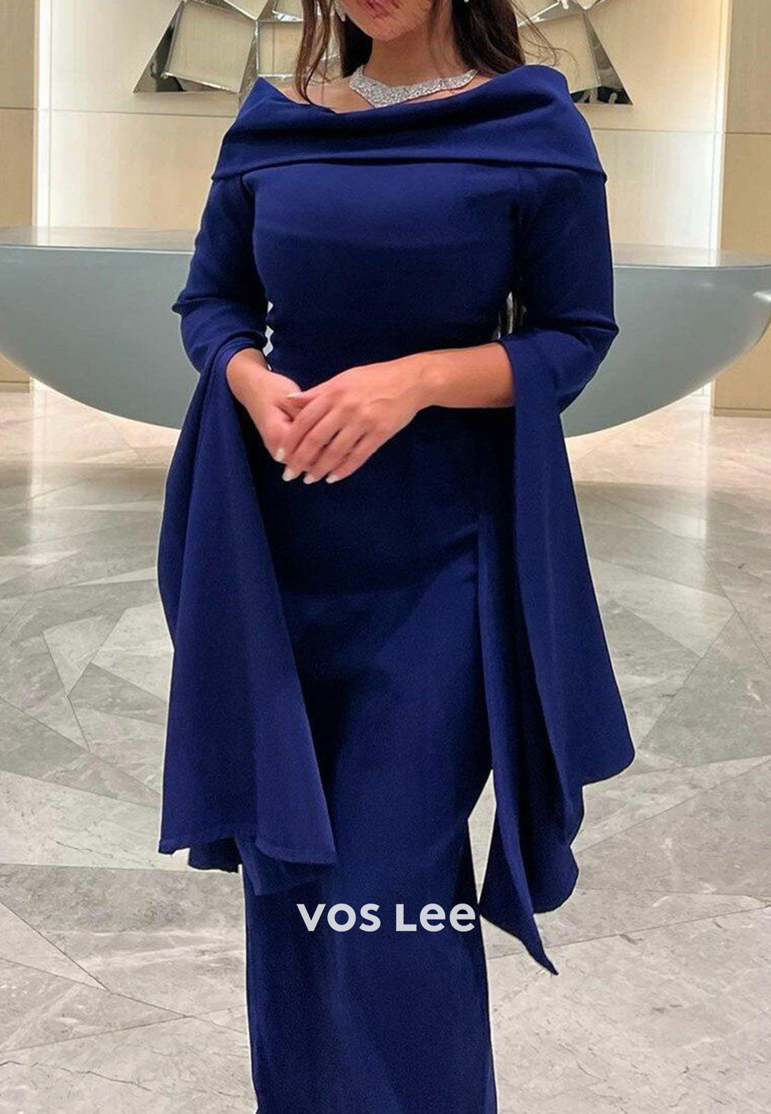 Simple and Sexy Long Sleeve Off the Shoulder Pleated Mermaid Evening Dresses