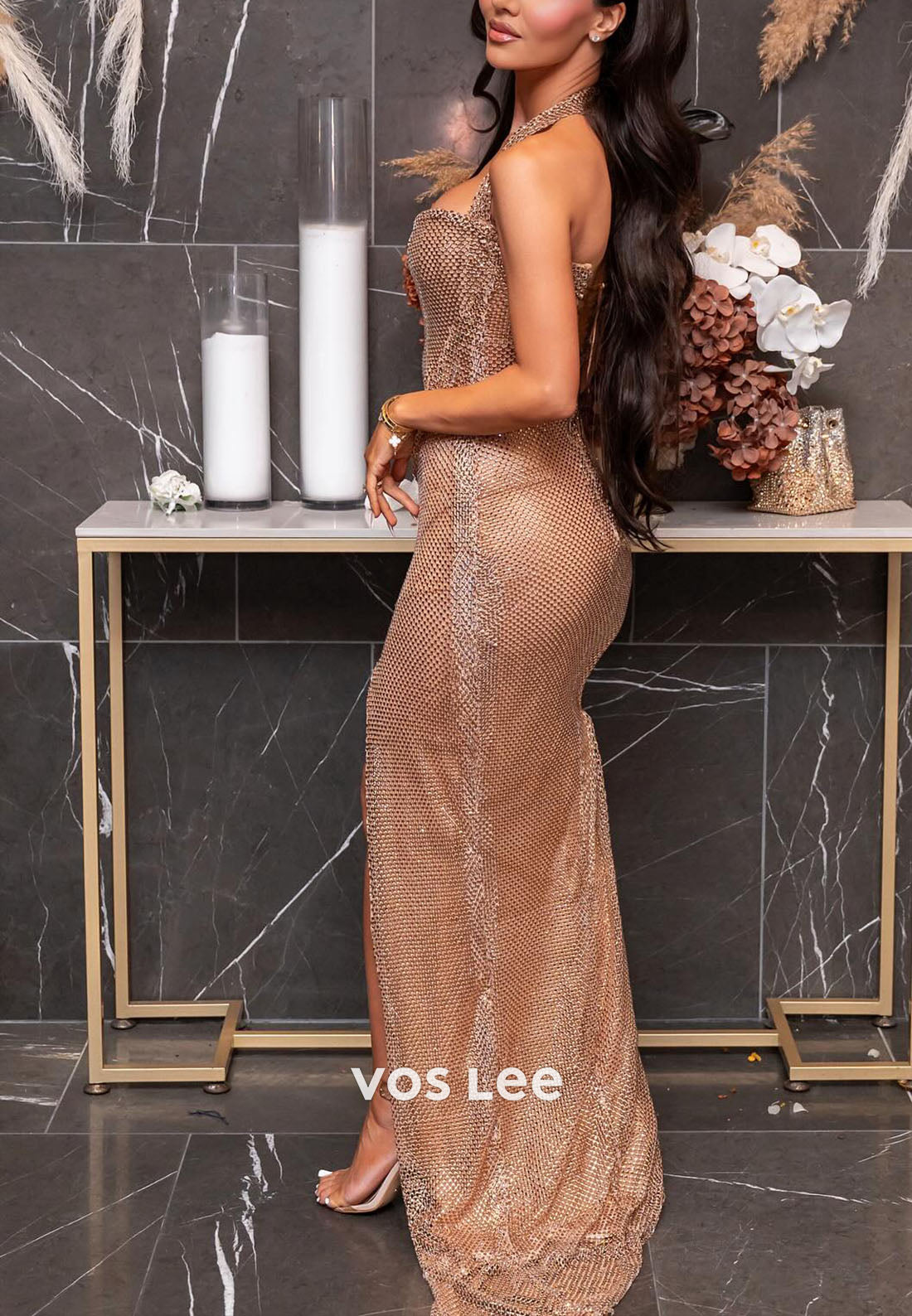 Sexy Halter Sweetheart Mermaid Long Prom Dress Slit Party Dress