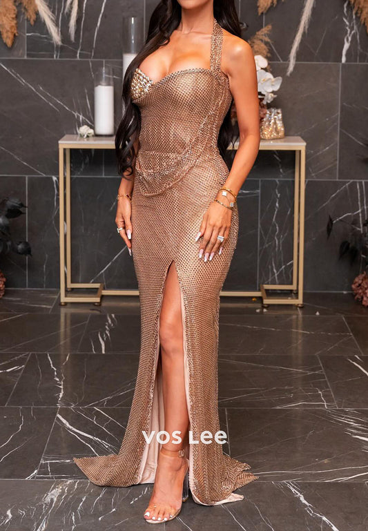Sexy Halter Sweetheart Mermaid Long Prom Dress Slit Party Dress
