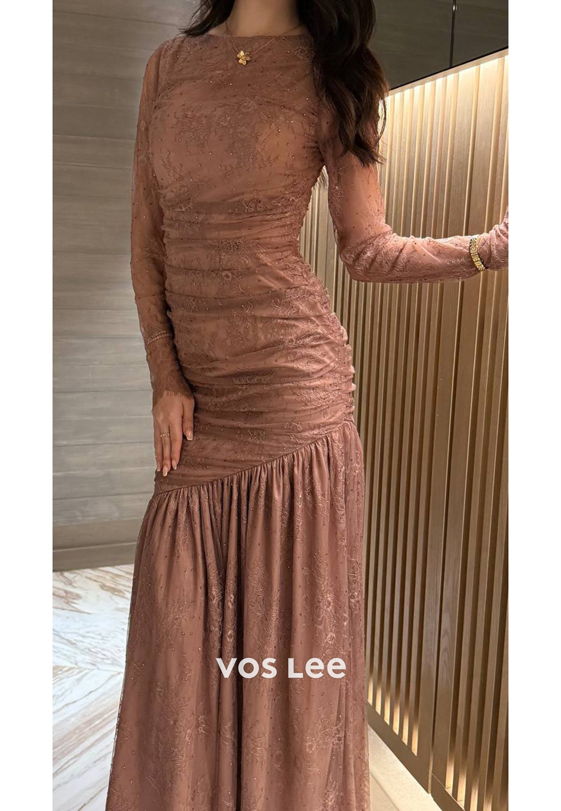 Long Sleeve Appliques Lace Ankle-Length Mermaid Evening Dresses Formal Dresses