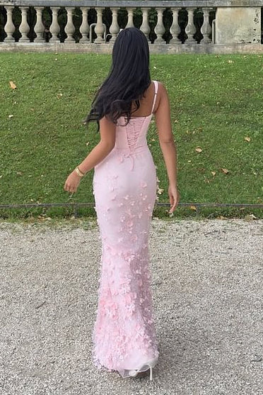 Elegant Pink Square Straps Mermaid Prom Dresses Sleeveless With Flower Beads