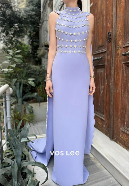 Elegant & Luxurious Halter Sheath Evening Dresses Formal Dresses with Court Train