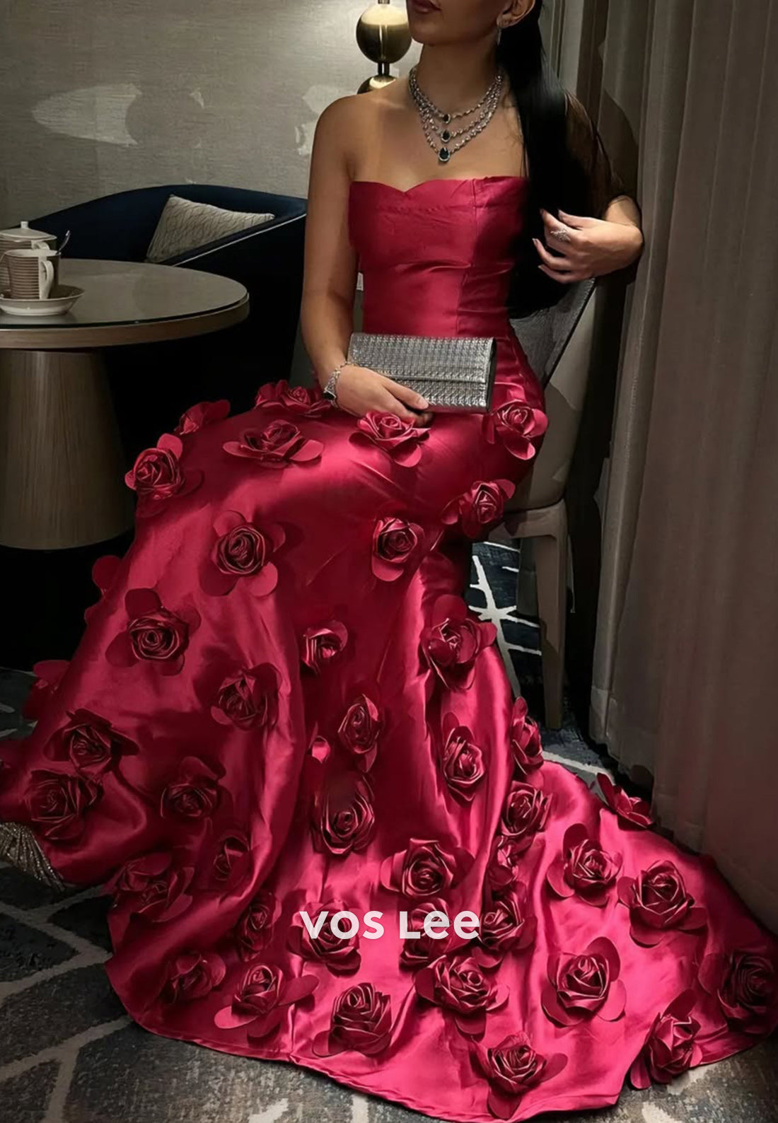 Couture Sweetheart Floral Embossed Mermaid Evening Dresses with Court Train
