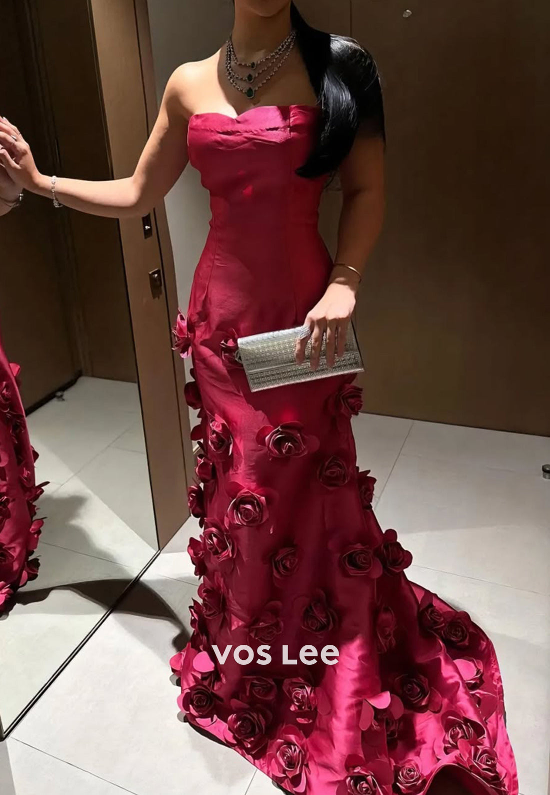 Couture Sweetheart Floral Embossed Mermaid Evening Dresses with Court Train
