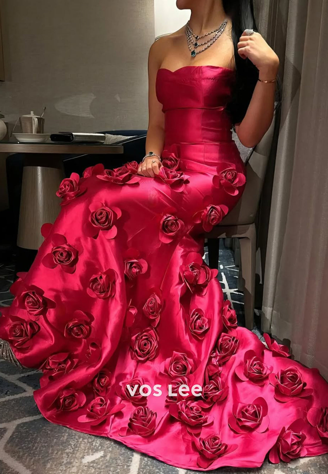 Couture Sweetheart Floral Embossed Mermaid Evening Dresses with Court Train