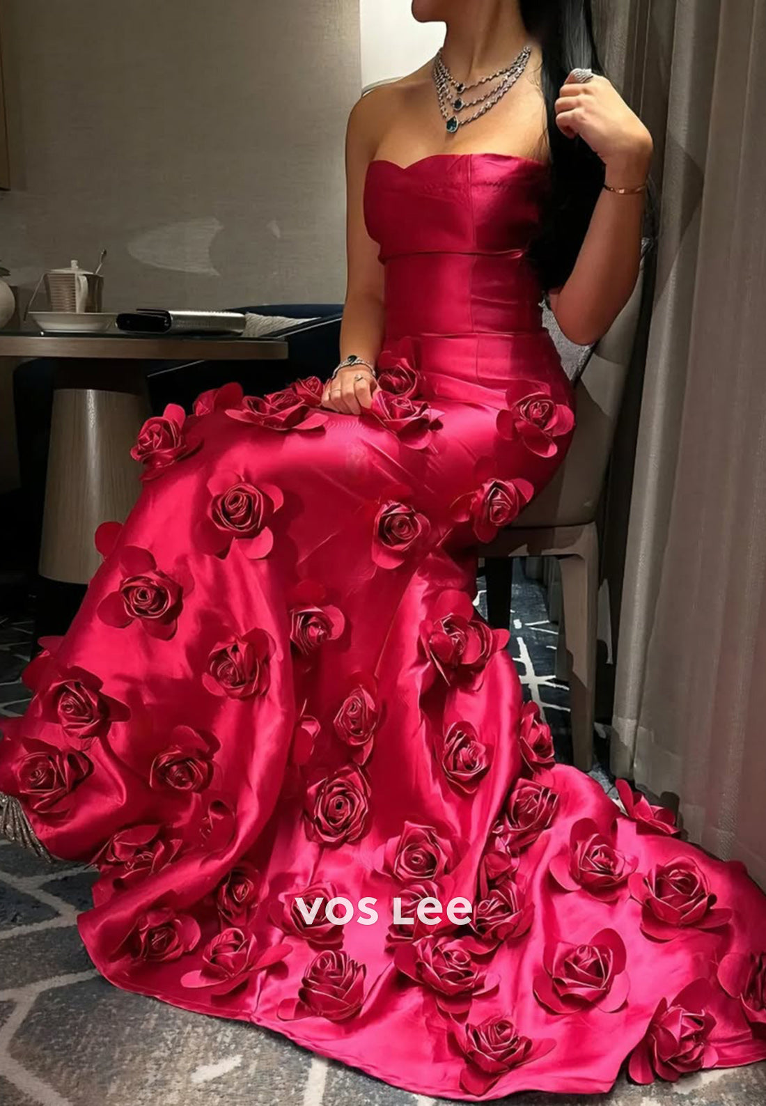 Couture Sweetheart Floral Embossed Mermaid Evening Dresses with Court Train