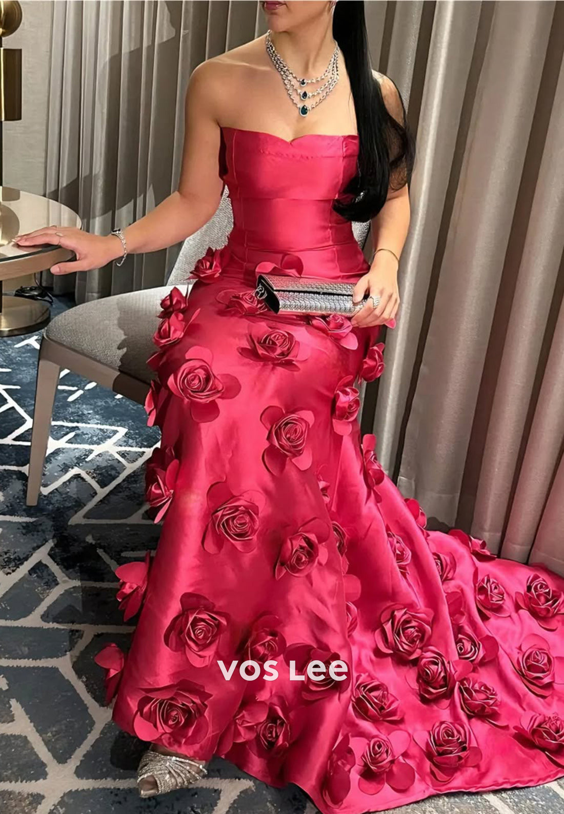 Couture Sweetheart Floral Embossed Mermaid Evening Dresses with Court Train