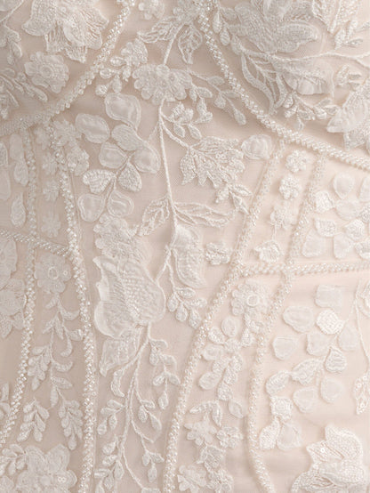 Off-the-Shoulder Sweetheart Lace Mermaid Wedding Dress | Sheer Tulle Train Bridal Gown