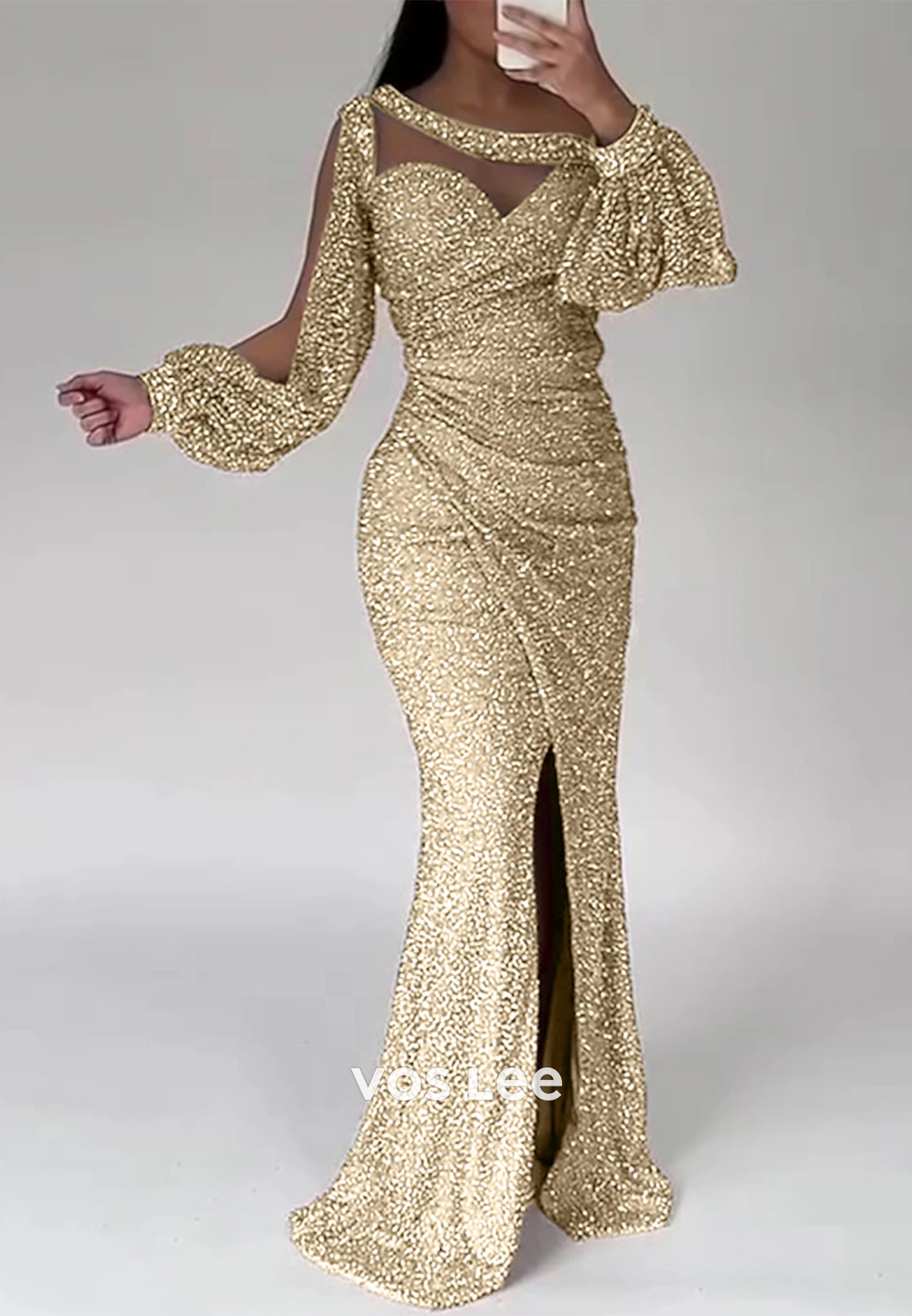 Glamorous & Dramatic Long Sleeves Sweetheart Mermaid Evening Dress with Split
