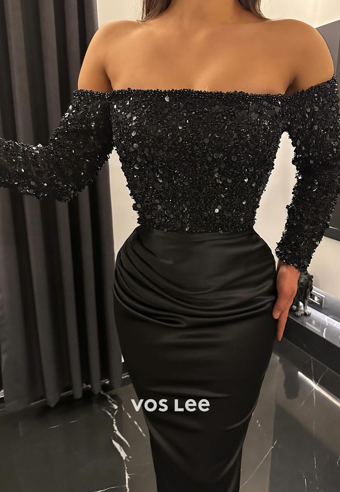 Empire Waist Long Sleeves Strapless Sequined Pleated Mermaid Evening Dress