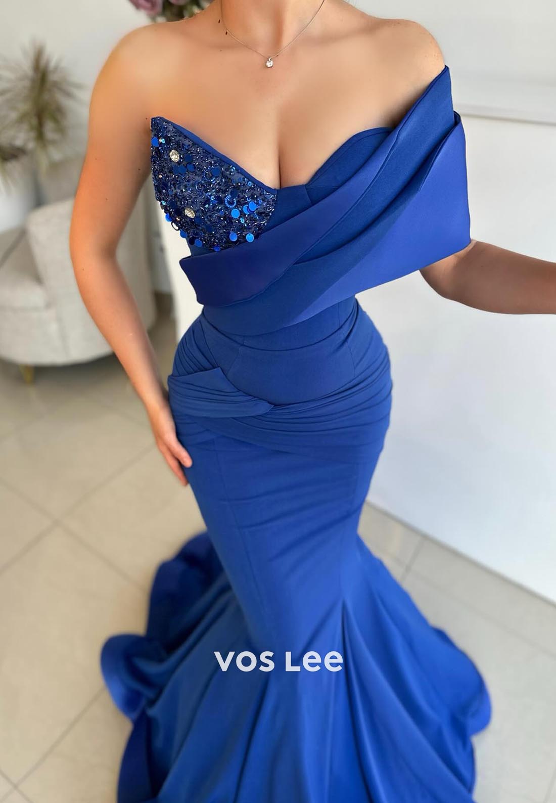 Glamorous & Dramatic Sequins Sweetheart Pleated Mermaid Evening Prom Dresses