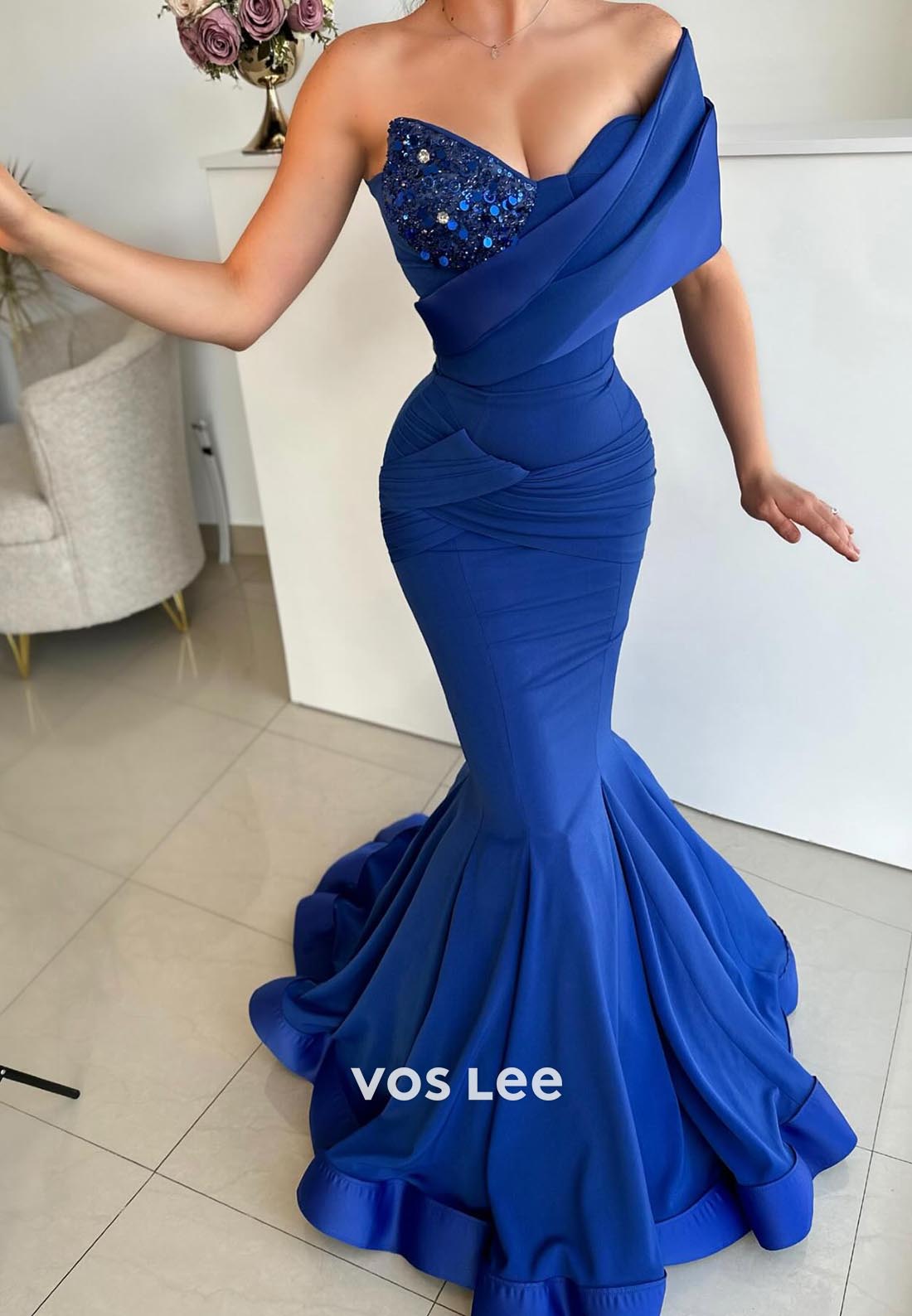 Glamorous & Dramatic Sequins Sweetheart Pleated Mermaid Evening Prom Dresses