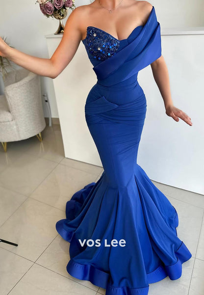 Glamorous & Dramatic Sequins Sweetheart Pleated Mermaid Evening Prom Dresses