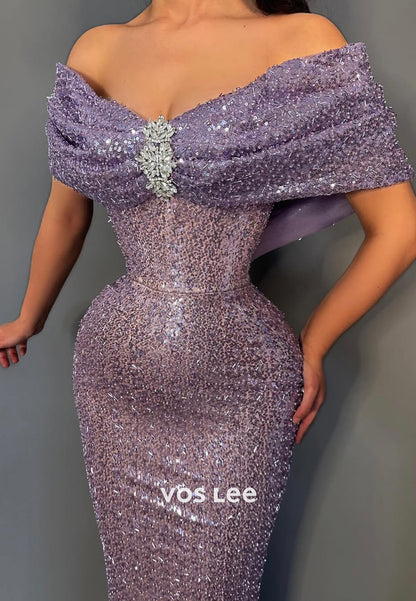Sparkle Tahiti Sheath Fitted Off-Shoulder Empire Formal Evening Dress Party Gown