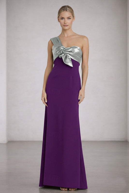 Purple Silver Strapless Evening Gown -  Mermaid Formal Dress with Bow Detail