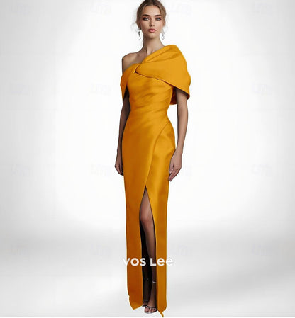 Elegant Long Evening Dress | Asymmetric Draped Neckline Party Gown