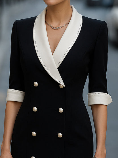 Stylish Double-Breasted Blazer Dress With Contrast Trim Wedding Guest Dresses