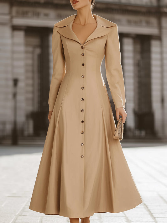 Vintage-Inspired A-Line Button-Down Midi Dress