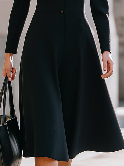 Black Vintage-Inspired Peter Pan Collar Midi Dress