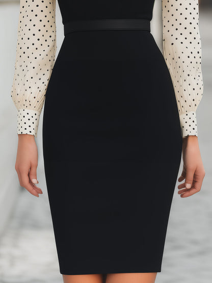 Polka Dot Contrast Panel Pencil Dress