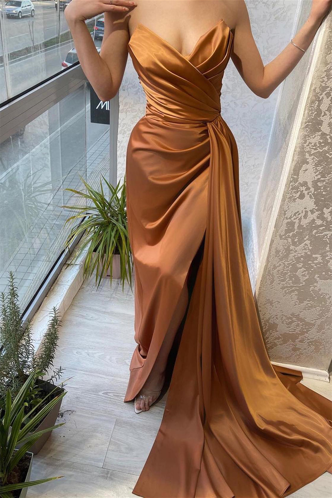 Sweetheart Mermaid Evening Dress Slit Pleated With Ruffles