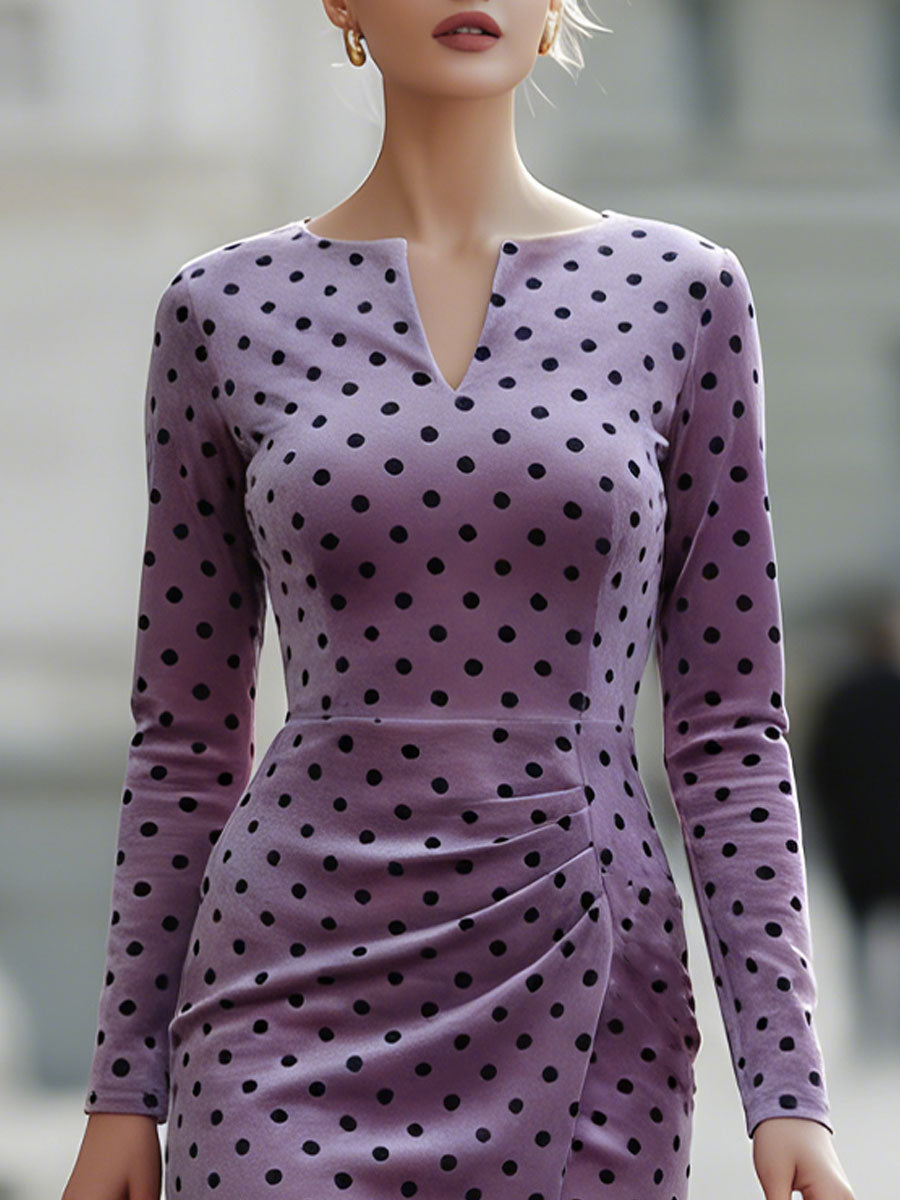Lavender Polka Dot Velvet Bodycon Dress