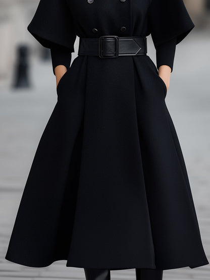 Cape-Sleeve Belted Midi Dress