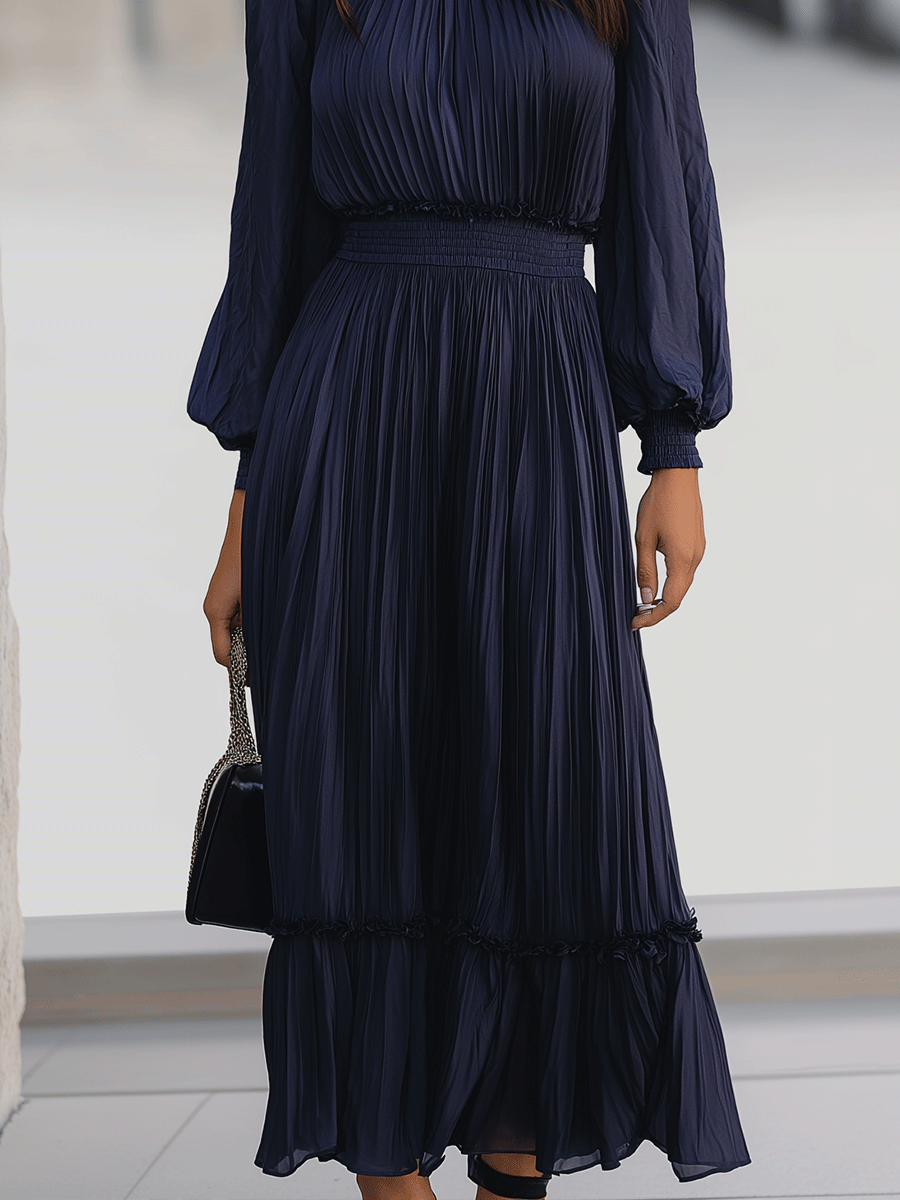 Midnight Pleated Chiffon Maxi Dress