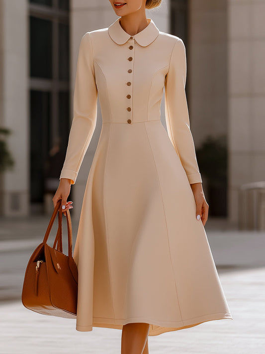 Classic Cream Button-Up Peter Pan Collar Dress