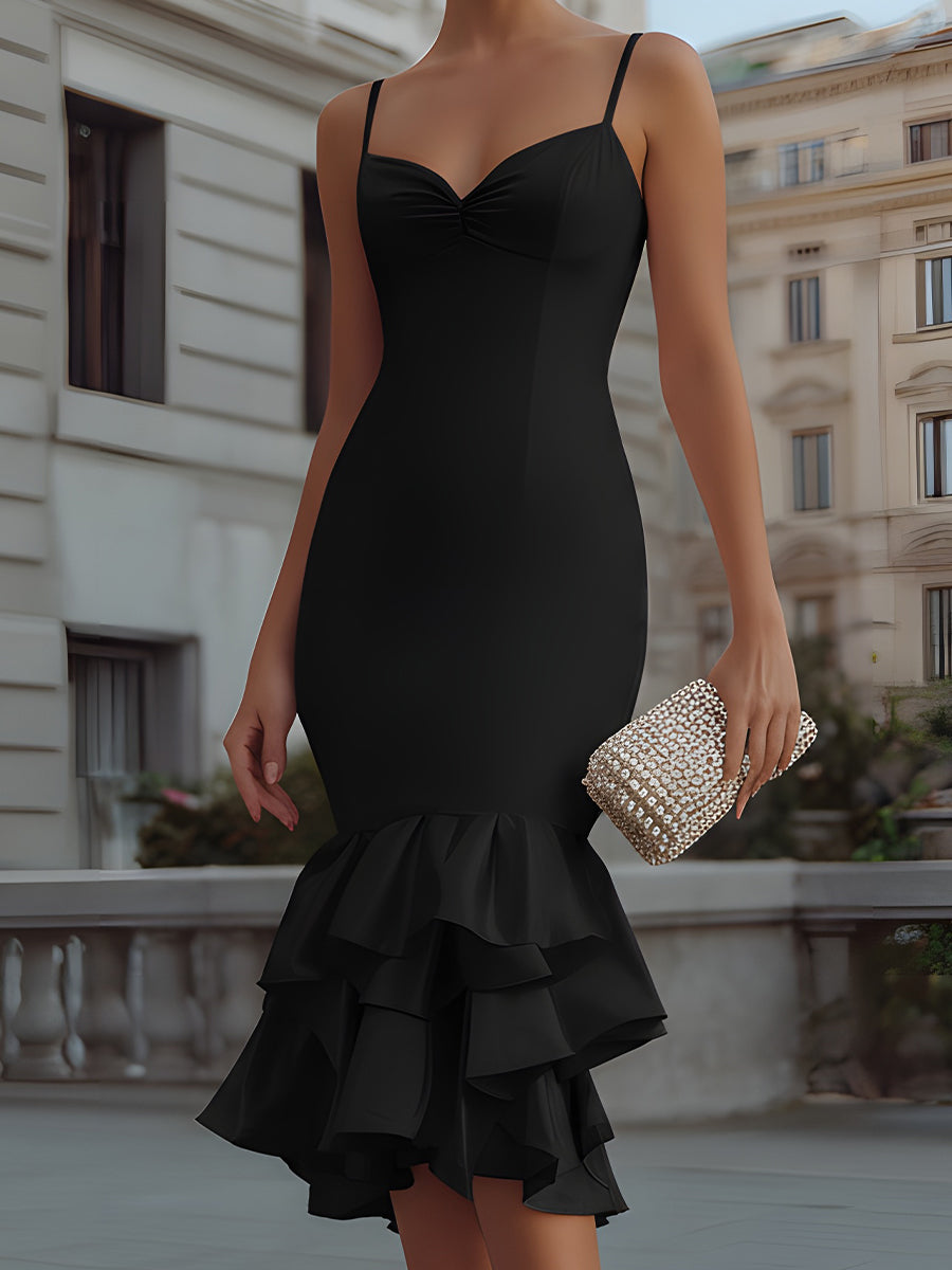 Sweetheart Neckline Slip Dress With Tiered Ruffle Hem