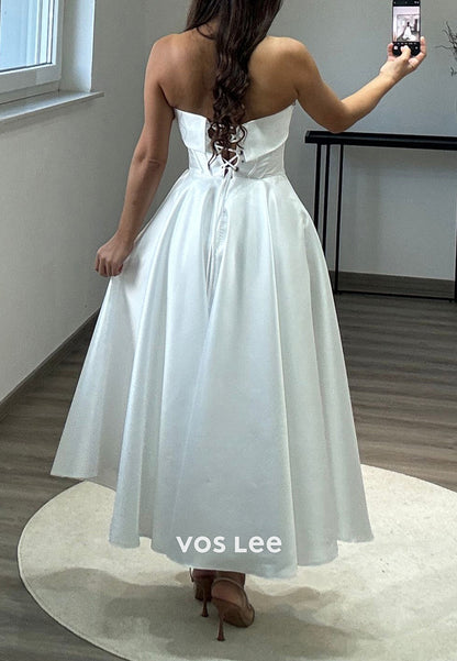 Beaded Crystal Strapless A-Line Satin Homecoming Evening Prom Dress Ball Gown