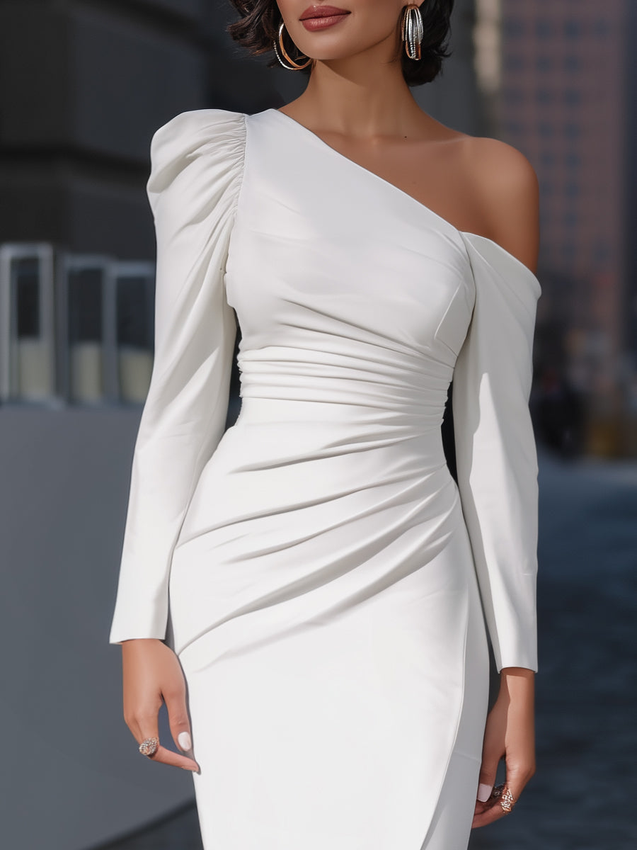 One-Shoulder Ruched Bodycon Midi Dress