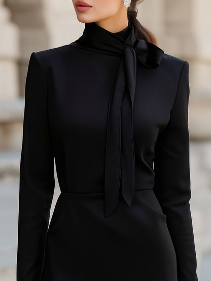 Bow-Neck Long Sleeve Sheath Dress