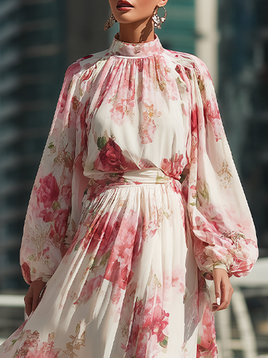 Elegant Floral Chiffon Maxi Gown