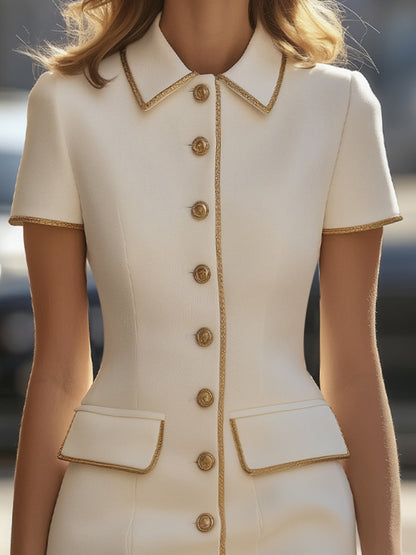 Elegant Short Sleeve Button-Down Mini Dress