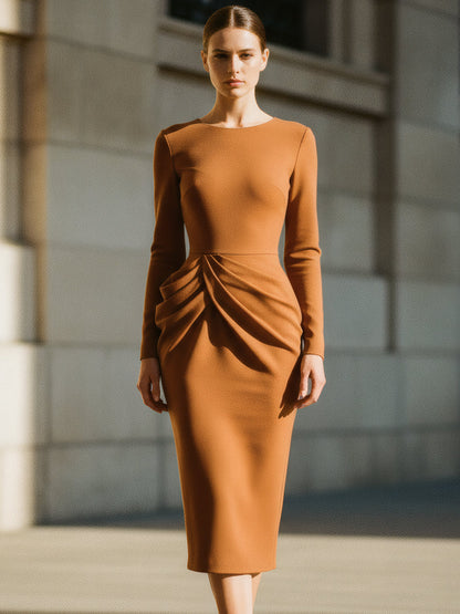 Pleated Ruched Midi Dress