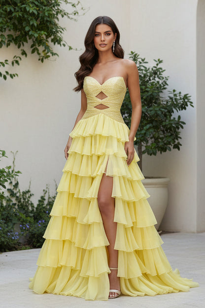 Gorgeous A Line Sweetheart Keyhole Chiffon Tiered Prom Dress with Hot Fix